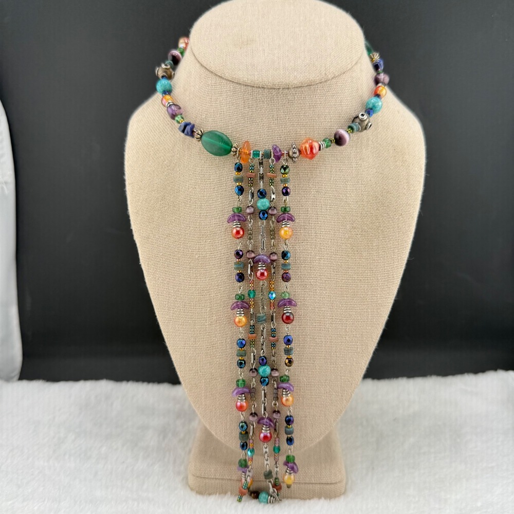Treska Tassel Necklace Multicolor Beaded Boho Statement 12in
